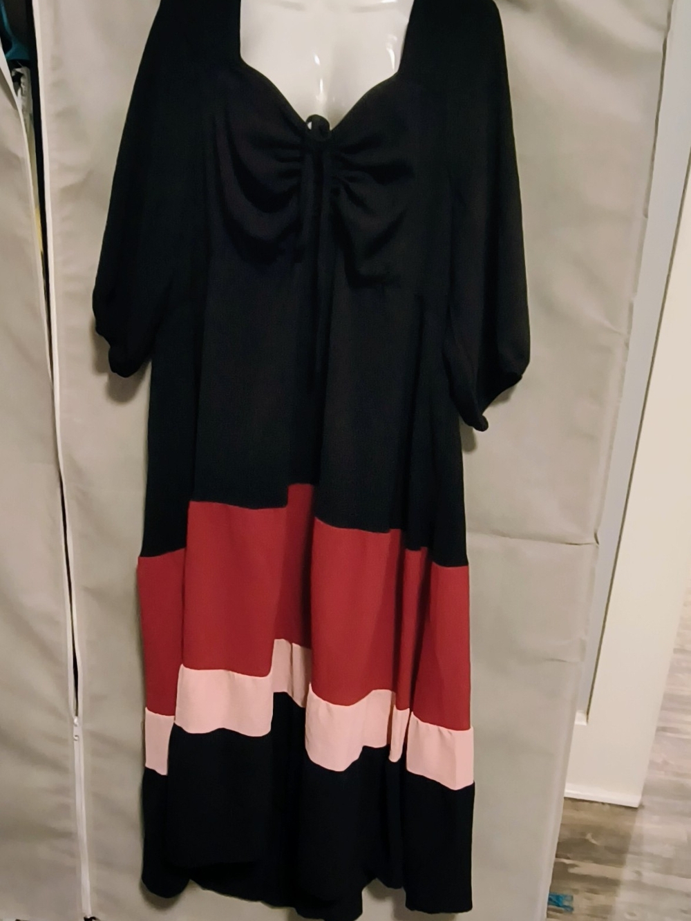 BloomChic Ruched Knotted Ruffle Pocket ColorBlock Maxi Dress - Picture 6 of 7